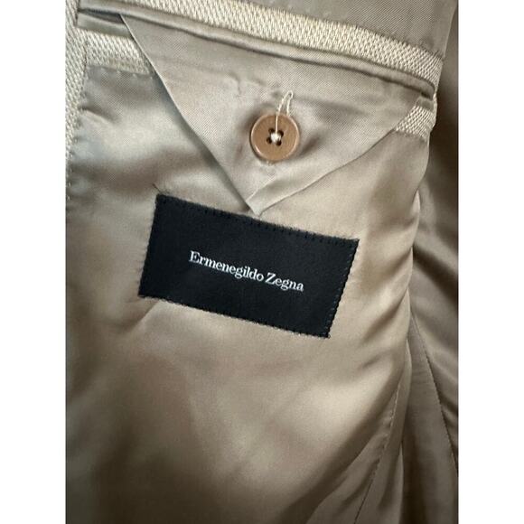 Ermenegildo Zegna Men's Beige Wool and silk Double Breasted Blazer Coat Size 54 - Picture 8 of 11